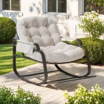 Schaukelstuhl - Tanant - Rattan - Gepolstertes Kissen - Leinenstoff - Beige