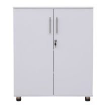 Mmt Furniture Designs Ltd - White Wooden Filing Cabinet With 2 Shelves - 2 Door Lockable Filing Cabinet - Short Wood Office Storage Cupboard Organiser
