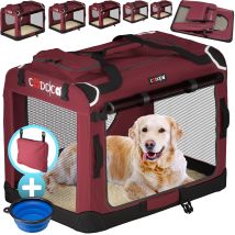 Cadoca - Pet Carrier Fabric Dog Cat Rabbit Transport Bag Cage Folding Puppy Crate L - Dark Red