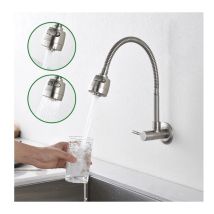 Wall Mounted Cold Water Faucet With Spring Kitchen Mixer Tap Memory Foam Single Lever Sink Mixer Tap In Brushed Stainless Steel 2 Jets To Choose From