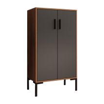 Aparador Pequeño 2 Puertas Armario Multiuso Mueble Auxiliar 60x110,5x35cm Modelo Lander L17 Color Nogal Ambar Y Gris