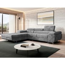 Romano - Alvaro Velvet Left Hand Facing Corner Sofa Bed With Storage And Lift Mechanism - Grey