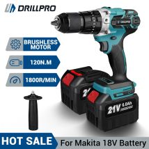 Taladro Inalámbrico 3 En 1 Sin Escobillas, 1800 Rpm, Con Portabrocas De 1/2" Sin Llave, Luz Led Y 2 Baterías.