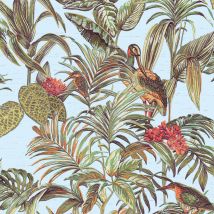 Design Id - Duck Egg Blue Tropical Wallpaper Birds Palm Textured Green Paste The Wall Vinyl