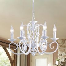 Ganeed - Rustic French Country Chandelier Farmhouse Candle Iron Chandeliers Vintage Metal Pendant Light Fixture For Kitchen Island Dining Room Bedroom