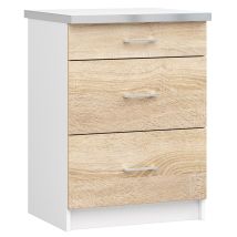 Küchenschrank Akord Lima Modular S60 Schubladenunterschrank Weiß 60 Cm 3 Schubladen Front Sonoma-eiche B60 X H82 X T44,5 Cm