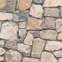 A.s.creations - Stone Wallpaper Brick Effect Slate Rustic Weathered Embossed Beige Grey