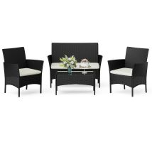 Garden Furniture Set Wicker-look Resin 4 People With 2 Armchairs, 1 Sofa And 1 Table Black