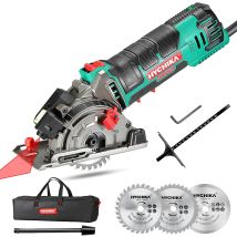Hychika - Mini Circular Saw 4500rpm Circular Saw With 3 Saw Blades, Scale Ruler, 500w Pure Copper Motor