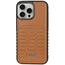 Custodia Rigida Audi In Pelle Sintetica Magsafe Per Iphone 15 Pro 6.1, Colore Marrone, Modello Au-tpupcmip15p-gt/d3-bn