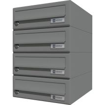 Ju Hausbrieffachanlage 4-teilig, 300 X 440 X 380 Mm, Stahl Grau Ral 9007