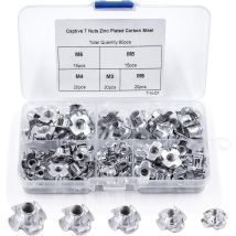 Rnemitery - 90pcs Tuerca En T De 4 Garras, Tuercas En T De Acero Al Carbono, M3/m4/m5/m6/m8, Trabajo De Madera Muebles, Inserts De Tuerca En T De 