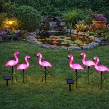 Fenicottero Solare A Spina Led Decorazione Da Giardino Figura Luce Solare Balcone Picco Terra, Plastica Rosa Nero, 3x Led, Lxlxh 20x6x52 Cm, Set Di 6
