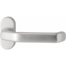 Manilla de puerta interior curvo 1200/2133 – 4-KT.9mm – Espesor roseta 14.5mm – Altura 75mm – Ancho 34mm – Longitud empujador 140mm