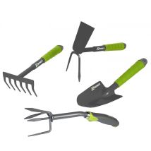 Lot 4 Outils De Jardinage, Griffe 4 Dents, Serfouette, Rateau, Transplantoir Pour Fleurs