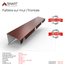 Faitière Sur Mur Crantée Tr45 - Bac Acier - Tôle De Couverture - Toiture - Coloris Brun Rouge Terracotta Ral 8012 L=2.10m, Épaisseur 0.63mm