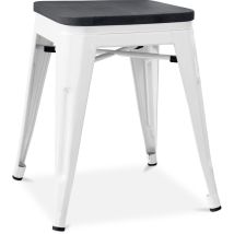 Hocker Im Industriedesign - Holz & Stahl - 46cm - Stylix Weiß