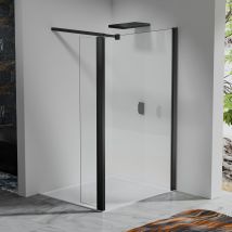 Paroi De Douche 40×200 Cm Avec Retour Pivotant 40×200 Cm – Barre Extensible 73–120 Cm – Verre Trempé 8 Mm – Aluminium Noir Mat