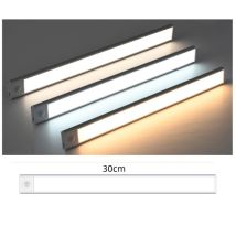 Lampe À Détection De Mouvement Ultra-mince Rechargeable Argentée 30cm, Changement De 3 Couleurs, Bande Led Magnétique Auto-adhésive Pour Armoire, 