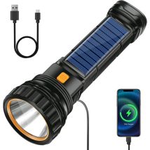 Solar-powered Flashlight - Solar-powered Led Flashlight - Usb Rechargeable Solar Flashlight - Emergency Light - 1200mah Led Flashlight With 3 Modes - 