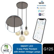 4lite Wiz Connected Smart Led 3-way Plate Pendant With G125 Amber Vintage Lamps