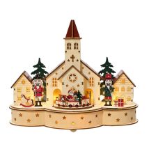 Scenario Natalizio Con Cattedrale E Schiaccianoci In Compensato Con Led, Da 24.5 Cm
