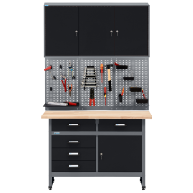 Set Risparmio Küpper Werkstatt 70424-9, Larghezza 120 Cm, Banco Da Lavoro, Pensile, Pannello Forato Incl. 12 Ganci Standard