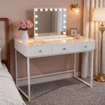 Fenchilin Coiffeuse Avec Éclairage Led,luminosité Réglable, 3 Tiroirs, 115 X 81 X 55 Cm,miroir De Courtoisie Inclus, Blanc