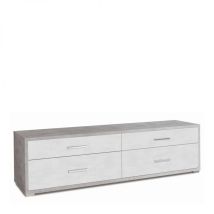 Mueble Tv Bajo De Madera Con Cuatro Cajones Cemento Blanco 179x47x H50 Cm