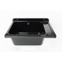Fregadero De Pared 58x38 Cm Con Escurridor – Negro – Profundo Y Resistente A Los Rayos Uv – Ideal Para Exteriores – Kit De Montaje – Negrari