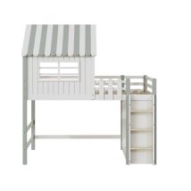 Gutent - Letto Per Bambini 90x200 Cm, A Forma Di Tetto Con Scala Di Sicurezza E Contenitore, Verde