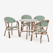 Brielle Bistro-set Mit 80 Cm Rundem Tisch Und 4 Stapelbaren Aluminium-gartenstühlen Mit Armlehnen Grün Apfel - Gardenia Weiß - Sklum