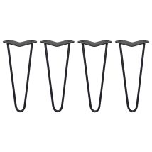 Legs - 4 Patas De Horquilla Metálicas Para Mesa Muebles Metal Hairpin Legs 30.5cm Acero Negro 2 Puntales De Espesor 10mm Con Pies Protectores + 