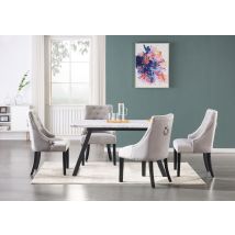 Pn Home - Set Da Pranzo Toga Lux Windsor - Tavolo Da Pranzo Allungabile Bianco E Set Di 4 Sedie Da Pranzo In Velluto Grigio Scuro - Sala Da Pranzo 