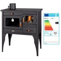 Prity - Holzofen 1p34l Mit Backfach – 10,1 Kw – Graphitschwarz – Energieklasse A – Mit Metall-kochplatte, Rauchrohr Seitlich Links