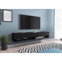 Muebles Slavic - Mueble De Tv Lowboard A 180 Cm, Mueble De Televisión Con Iluminación Led, Dos Estanterías, Color Negro Mate