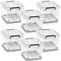Tillvex Cajas De Almacenaje Con Tapa, Juego De 6 - 62 L, Aptas Para Alimentos Juego De Cajas De Plástico Apilables Caja De Almacenamiento Grande Caja 