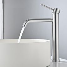 Hoher Waschtisch-mischhahn Badezimmer-wasserhahn Für Spüle Und Waschbecken Klassischer Waschtisch-wasserhahn Aus Gebürstetem Edelstahl - Detbom