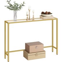 Gold Console Table, Tempered Glass Sofa Table, Slim Hallway Table, Glass Console Table, 100 X 22 X 80 Cm, Modern Display Table For Living Room, Sturdy