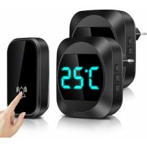 No Requiere Pilas] Timbre Inalámbrico Con Led De Temperatura, Kit De Timbre Electrónico Impermeable Con 2 Receptores Enchufables, Alcance De 150 M, 38