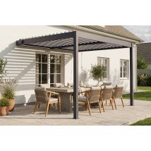 Bioklimatische Pergola Anbaubare Piana 3x2,5m Aus Anthrazitgrauem Aluminium - Schwenkbare Klingen