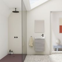 Amizuva - Mika 45cm Ensemble Meuble Et Vasque Avec Une Porte, Gris Sablé. (avec Mirroir)