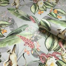 Belgravia Decor - Belgravia Tropical Animal Garden Jungle Floral Palm Grey Green Pink Wallpaper