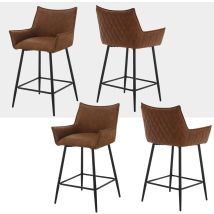4x Taburetes De Bar Modernos En Pu Con Asiento Acolchado Suave Reposabrazos Respaldo Y Base De Reposapiés De Metal Para Comedor Cocina Marrone - Woltu