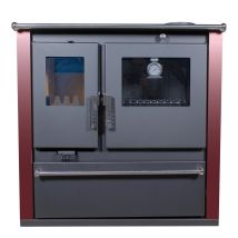 Verso - Holzherd Cs Plus – 7,7 Kw – Metallplatte Oben, Backfach Aus Edelstahl, Bordeauxfarbene Seitenwände – Energieklasse A