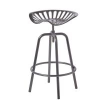 Esschert Design - Homescapes Vintage Style Metal Grey Adjustable Tractor Seat Bar Stool - Grey