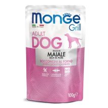 Monge – Trozos de cerdo para perros adultos en salsa 100 g – Sin cereales – Rico en glucosamina y vitaminas