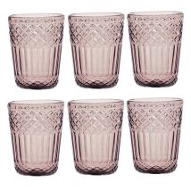 Set 6 Bicchieri Acqua In Pasta Di Vetro Colorato Rosa Antico 30cl Con Lavorazione A Rilievo E Decoro Imperiale Stile Vintage Per Casa E Ristorazione 