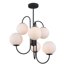 Gela - Lámpara Colgante Industrial Y Retro Negro 6 Luces Con Pantalla Blanca, G9 - Italux
