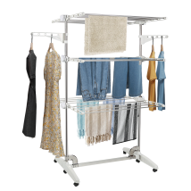 OOBEST Faltbarer Wäscheständer – 6 Räder – Edelstahl – 144 x 70 x 88 cm – bis 60 kg belastbar – für Innen und Außen